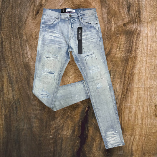 P547 - Rip & Repair All Over Rhinestone Slim-Fit Stretch Jeans