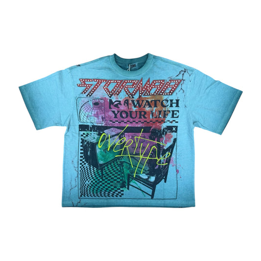 WH-ST8-015 - Watch Your Life Heavy Graphic Print & Pearl Effects Boxy Graphic Tee