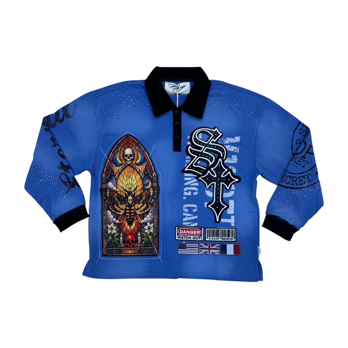 WH-CP1590 - Top Secret with Rhinestones Long Sleeve Polo Boxy Shirt