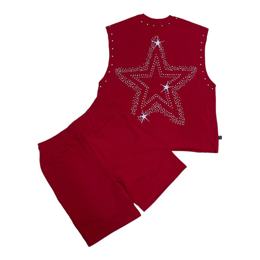 SM6979 - Born To Shine with Studs Sleeveless Cropped Shirt, Shorts SET