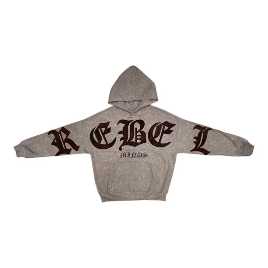 152-312 - Chenille Rebel Cropped Fleece Hoodie (Beige)