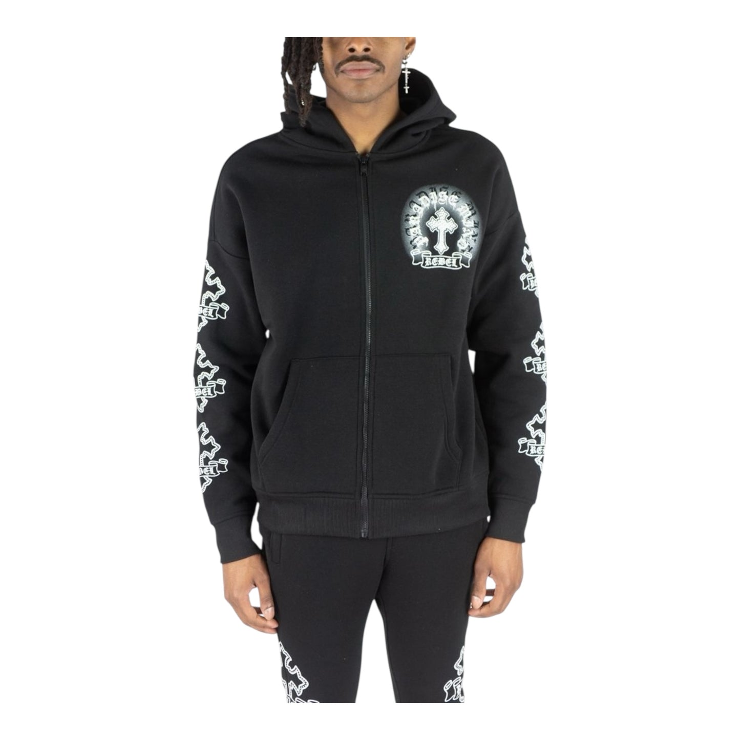 152-328 - Rebel Cross Zip Up Graphic Fleece Hoodie