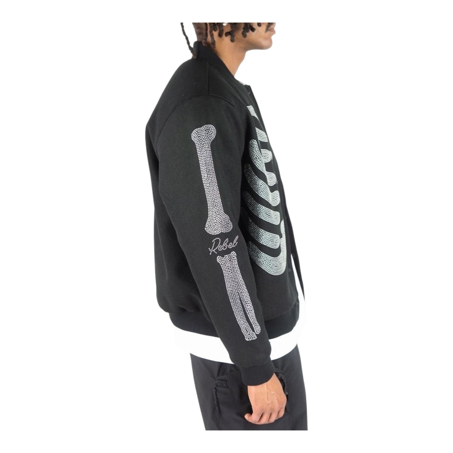 152-515 - Rebel Skeleton Melton Rhinestone Varsity Jacket