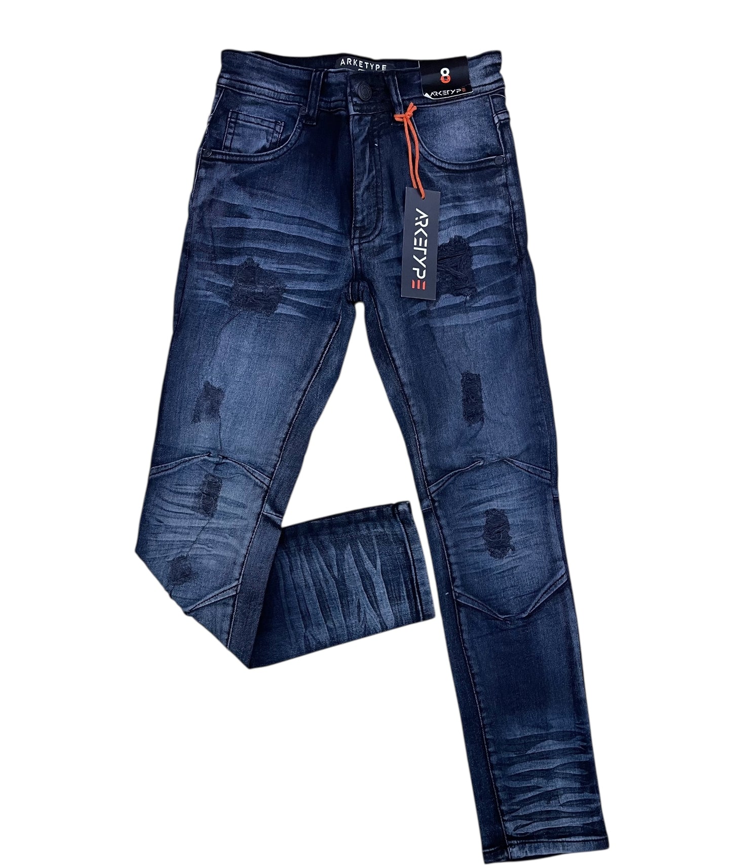 P478K - Boy's/Kids Double Whisker Rip n Repair Slim-Fit Stretch Jeans