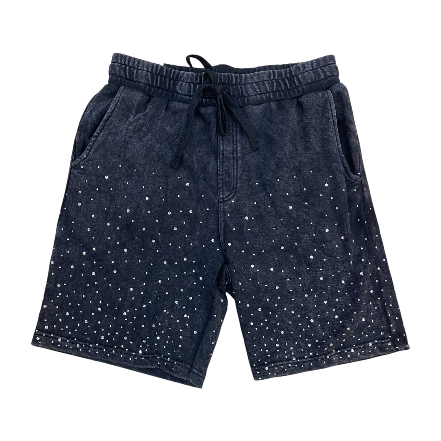 610-11966 - Washed Rhinestone Galaxy French Terry Fleece Shorts