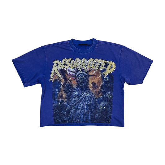 610-11192 - Resurrected Rhinestone French Terry Cropped Graphic T-Shirt