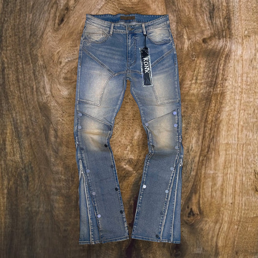 KND4871 - Double Layered + Zippered Skinny Stacked Flared Jeans