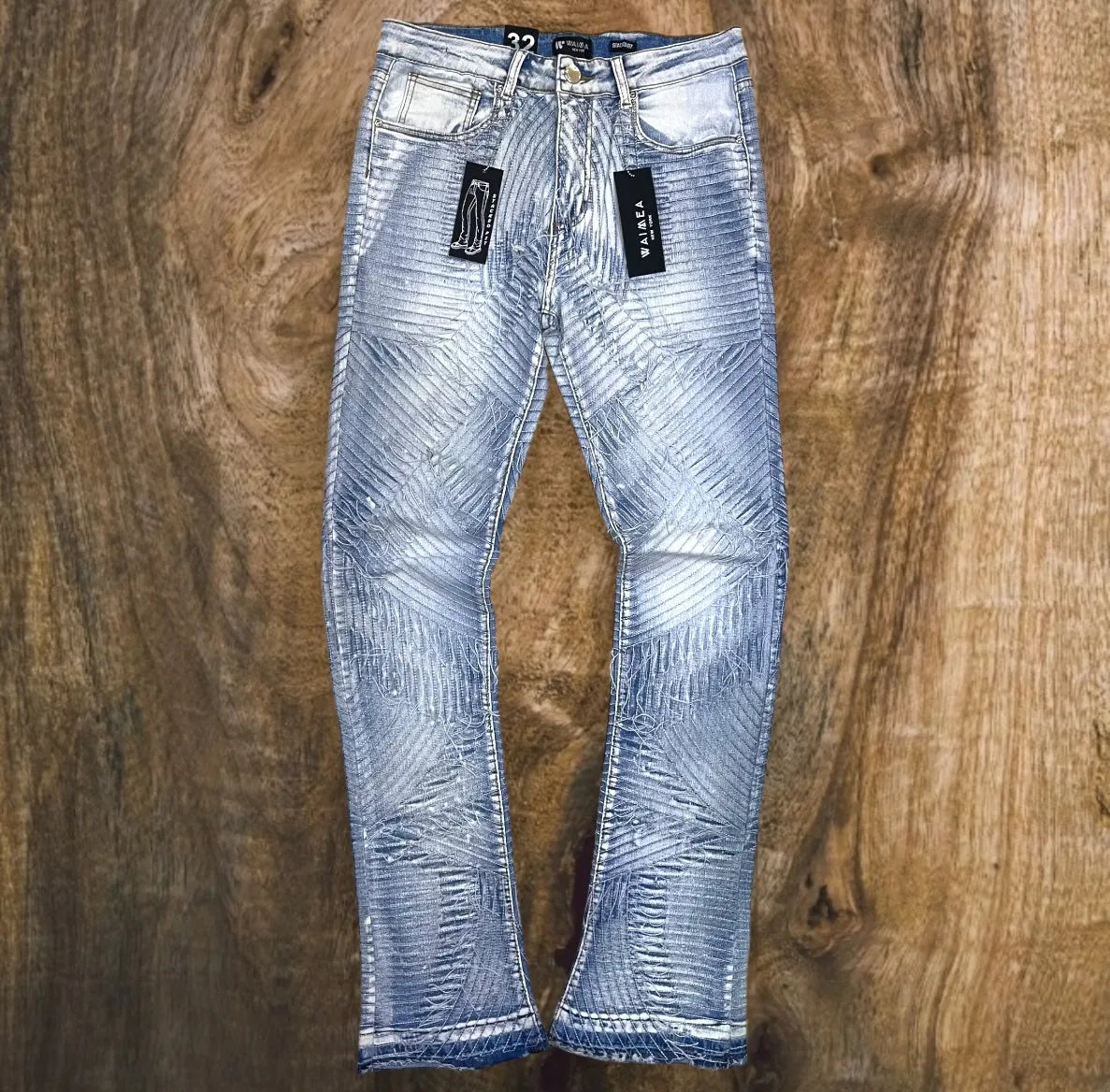 M5946D - Heavy Stitched Pattern Stacked Jeans