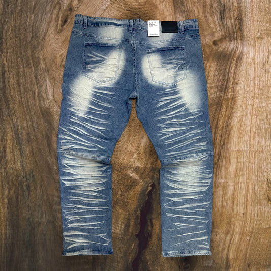 BTP23097X - Big Men's Slashed Washed Slim-Fit Stretch Pants