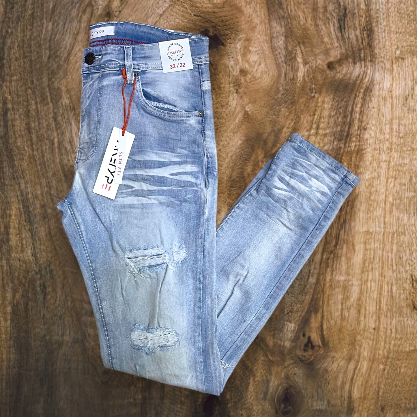 P540 - Double Whisker Rip n Repair Slim-Fit Stretch Jeans