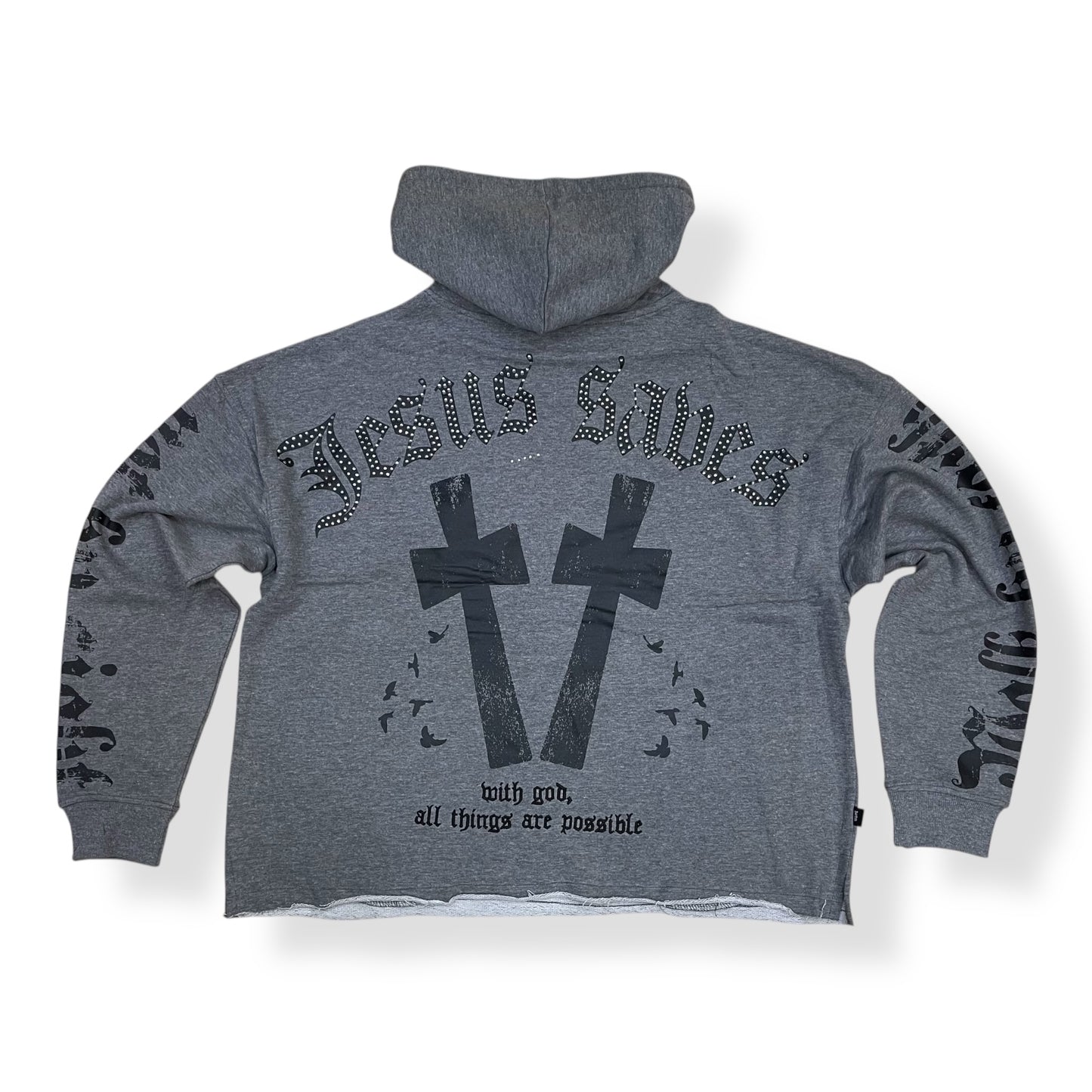 SW5241 - JESUS SAVES CROSS With Rhinestone Hoody & Stacked Fleece Pant (2 Piece Full Set)