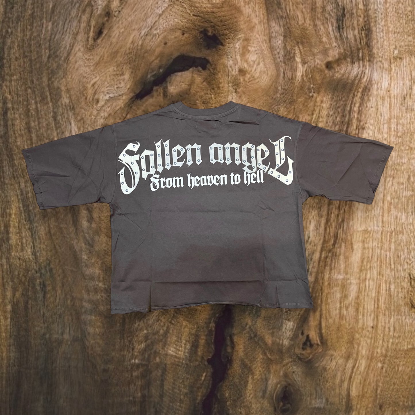 RK1481604 - Fallen Angel with Stud Cropped Drop Shoulder Graphic T-Shirt