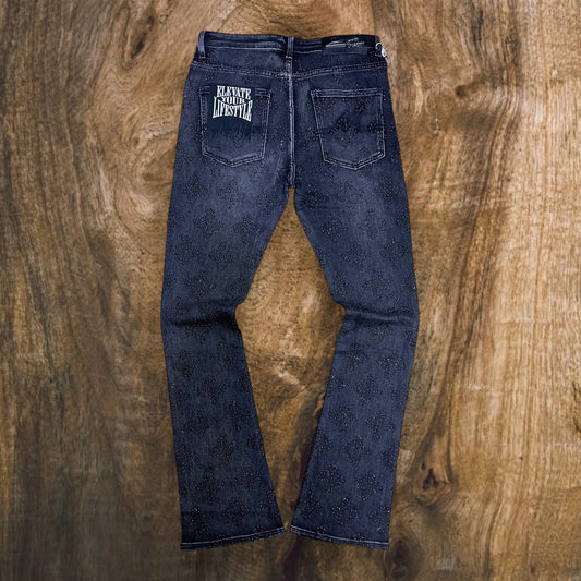 PMJ27F25-100 - Snow Ball F&B Rhinestone Stacked Flare Jeans