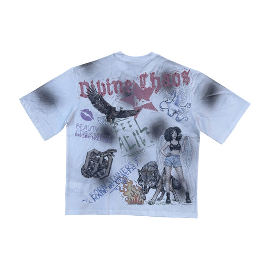 WH-RK1482137 - Divine Chaos Faded with Rhinestones Boxy Graphic T-Shirt
