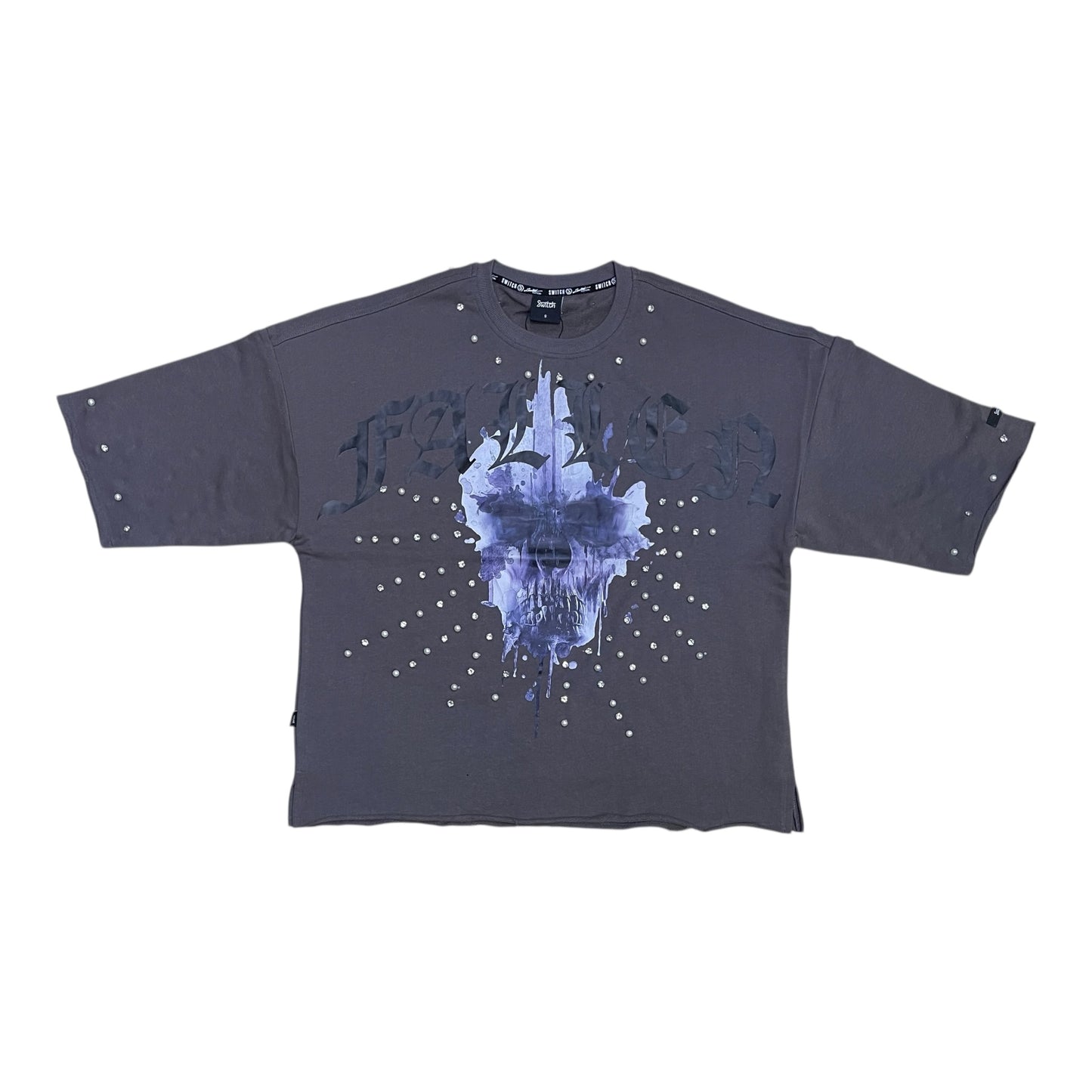 SM6150 - Fallen with Studs n Pearl Cropped Top Graphic T-Shirt