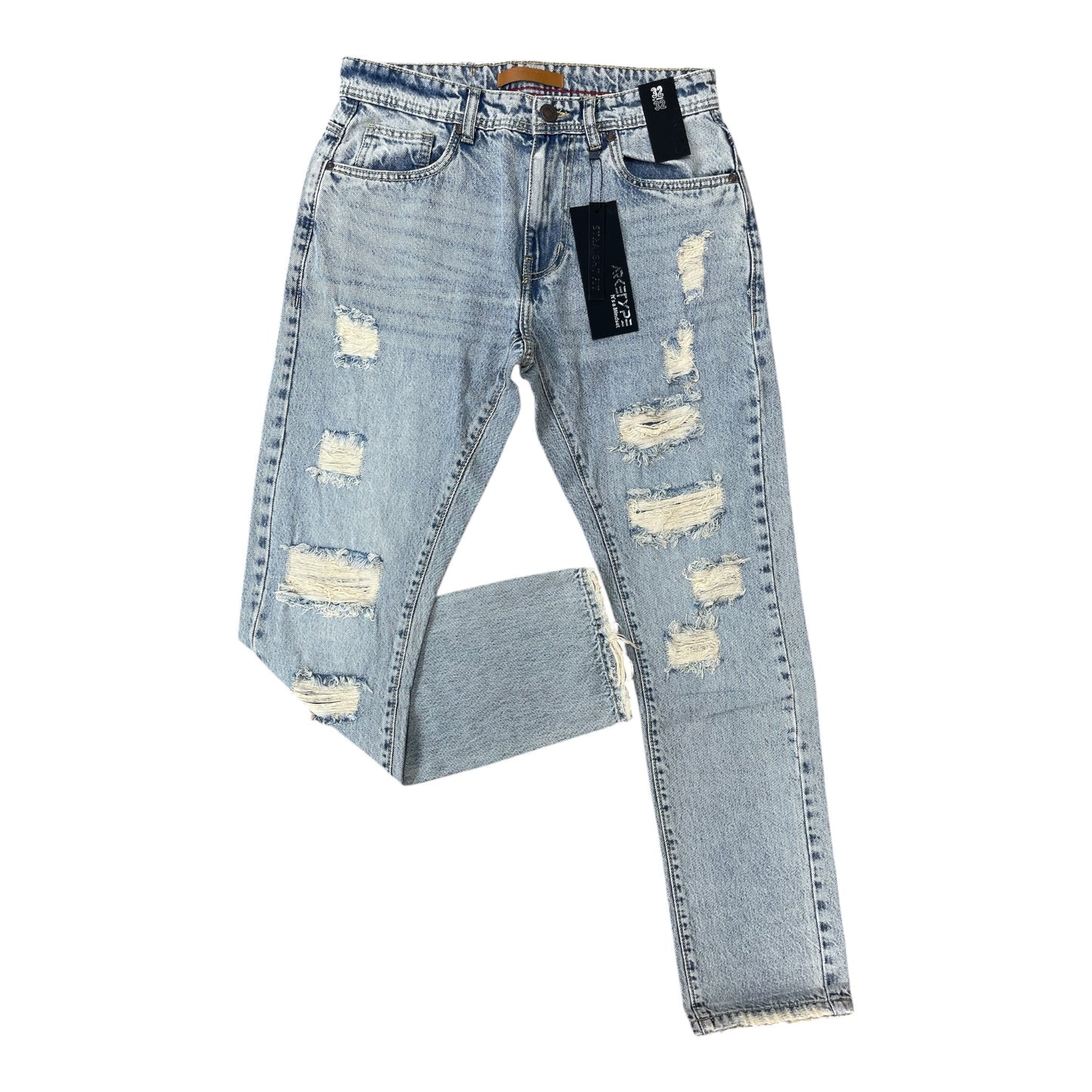WH-P624 - Vintage Ripped Rigid Straight-Fit Non-Stretch Jeans
