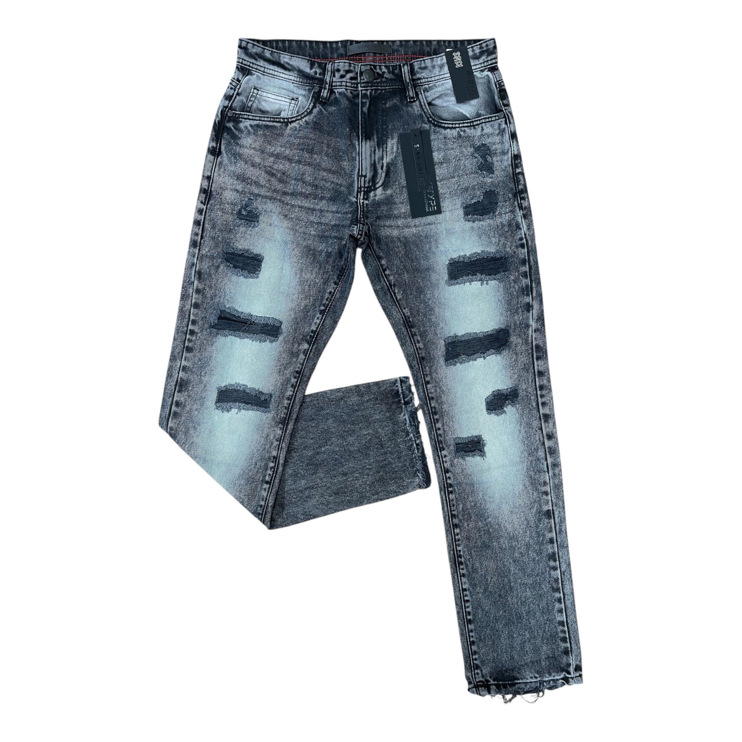 WH-P624 - Vintage Ripped Rigid Straight-Fit Non-Stretch Jeans