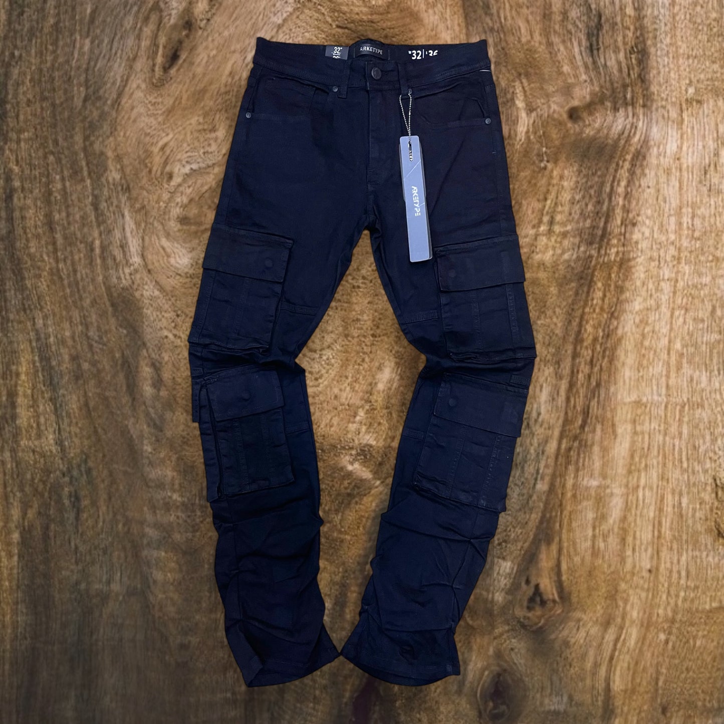 P536 - OS Cargo Stretchable Stacked Flared Jeans