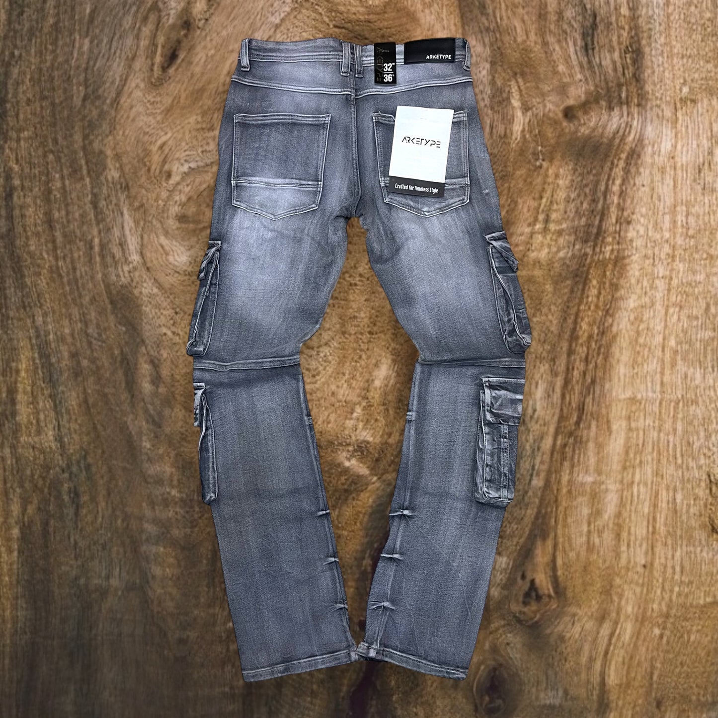 P536 - OS Cargo Stretchable Stacked Flared Jeans