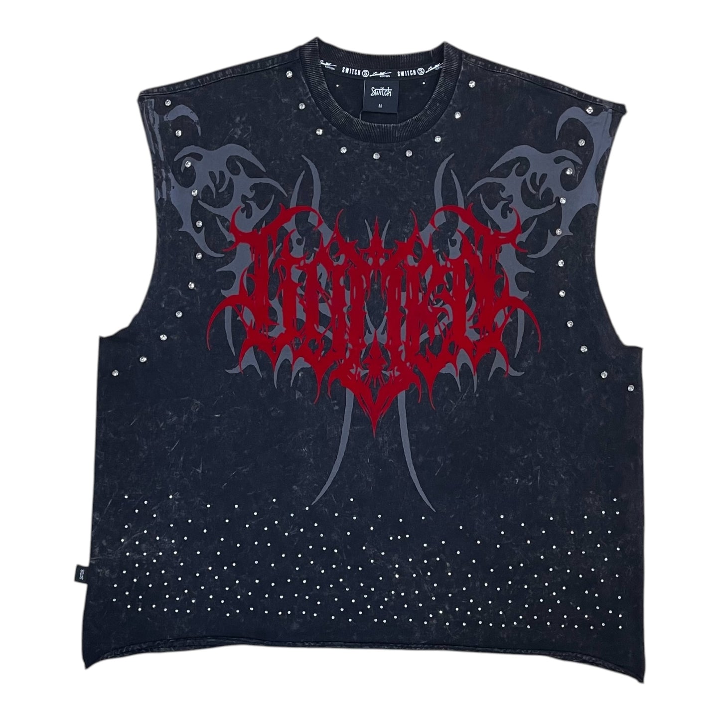 SM6179 - Spiked Tribal Sleeveless with Studs and Rhinestones Graphic T-Shirt