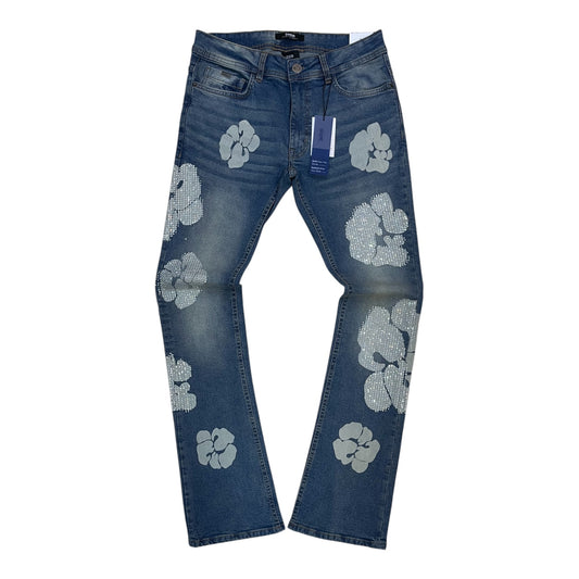 SM6613 - Popcorn Rhinestone Stretch Stacked Flared Jeans