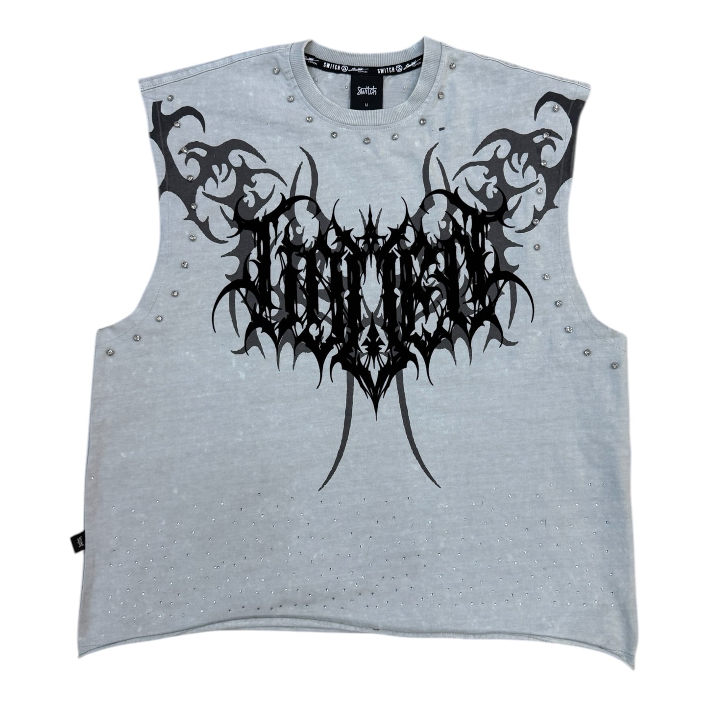 SM6179 - Spiked Tribal Sleeveless with Studs and Rhinestones Graphic T-Shirt