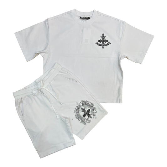 WH-610-11163 - Original Saints Interlock with Rhinestone Cropped Shirt, Shorts SET