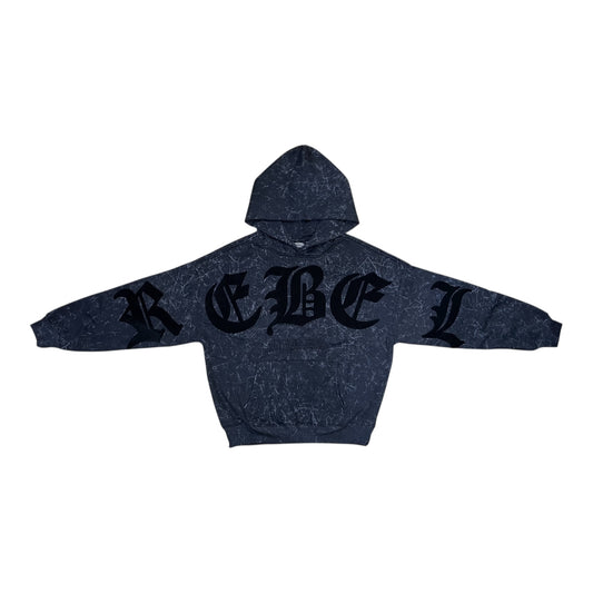 152-312 - Chenille Rebel Cropped Fleece Hoodie (Black)