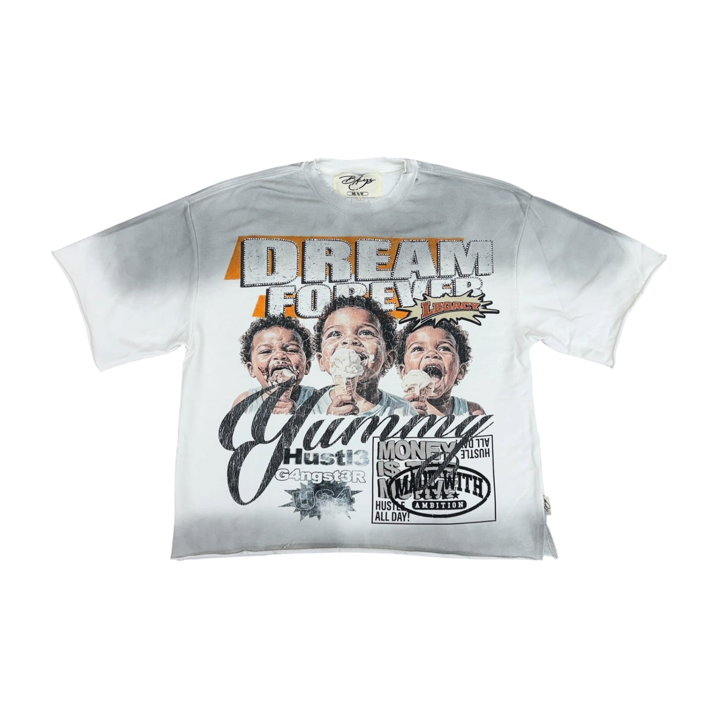 WH-T1635 - Yummy Ice Cream with Rhinestones Graphic Crop T-Shirt