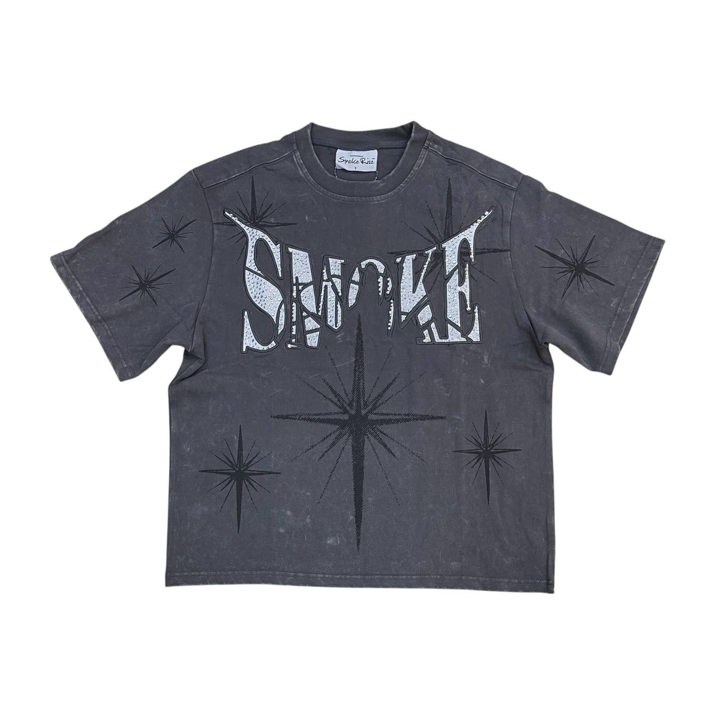 WH-KT26S426 - Starry Smoke Premium Rhinestone Boxy Graphic T-Shirt