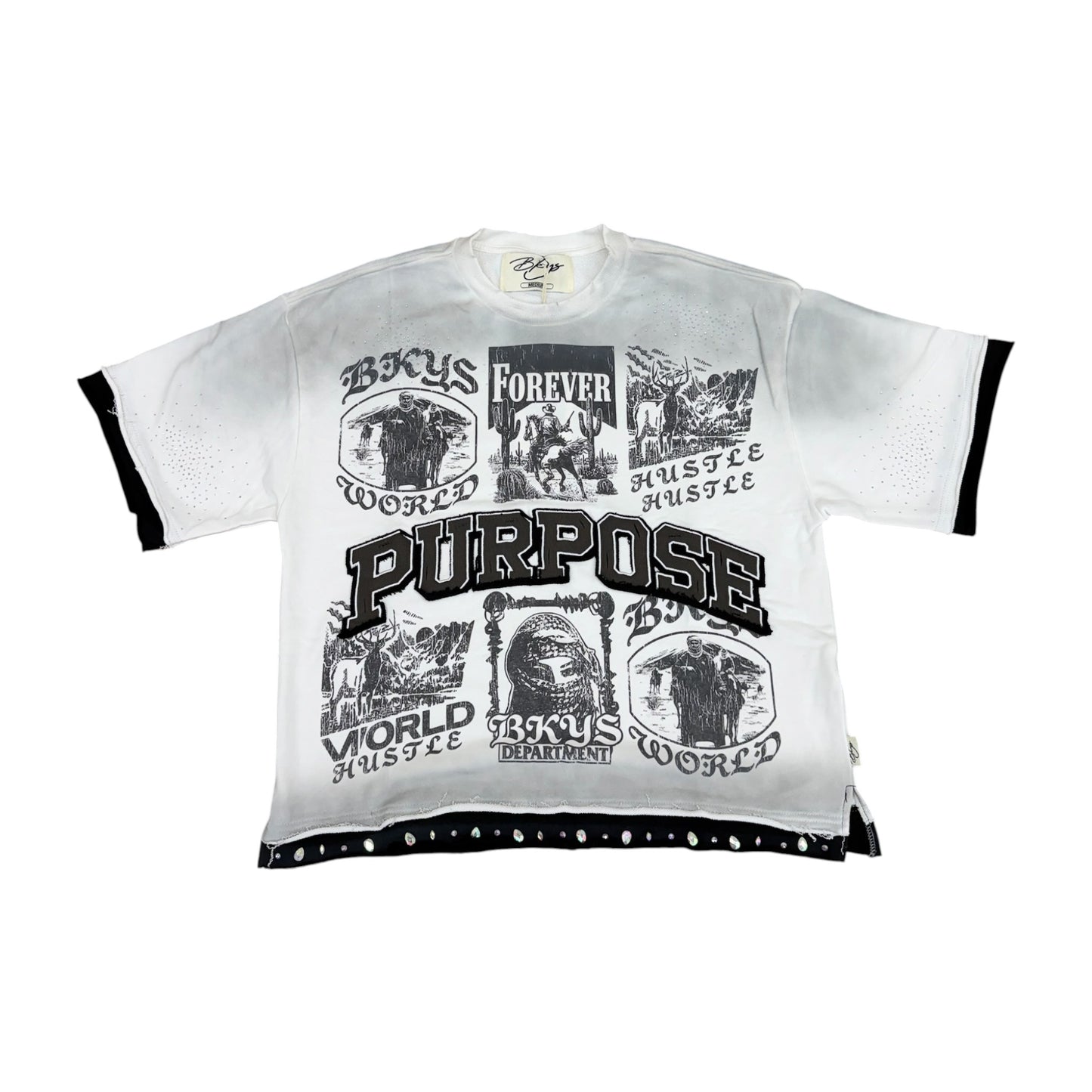 WH-T1629 - Purpose World Hustle with Rhinestones Graphic Crop T-Shirt