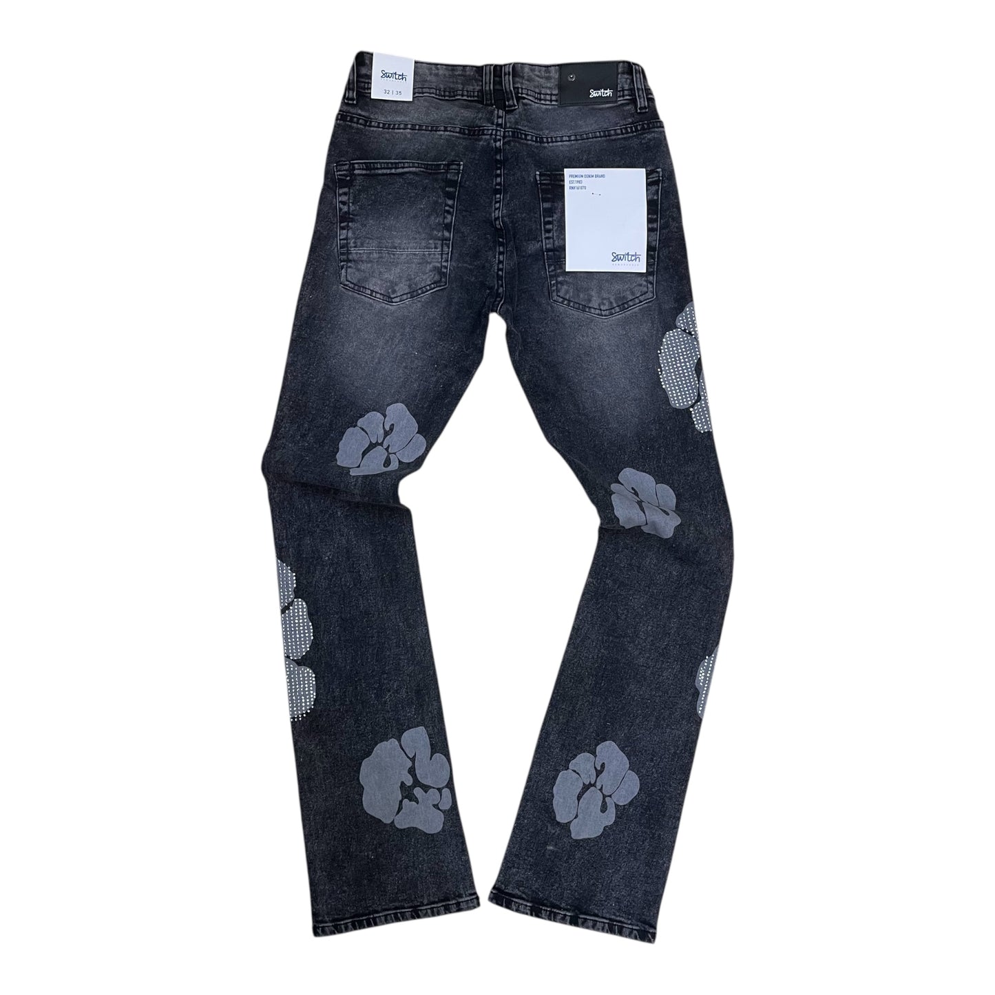 SM6613 - Popcorn Rhinestone Stretch Stacked Flared Jeans