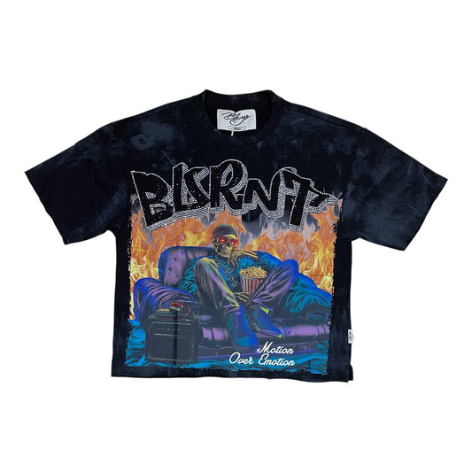 T1425 - Burnt with Rhinestones Cropped Top T-Shirt