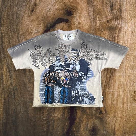 T1385 - No Fear with Rhinestones Cropped Top T-Shirt