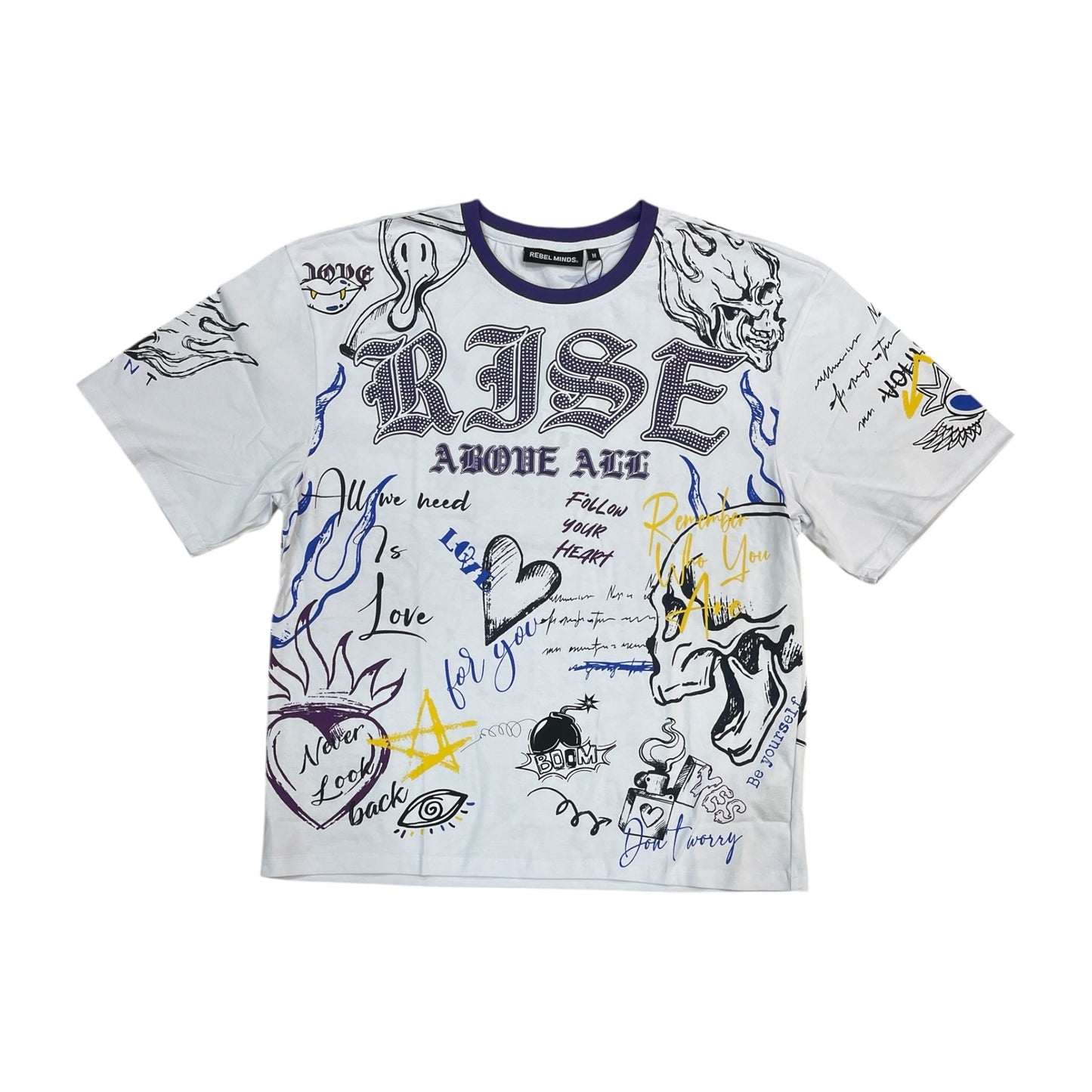 WH-610-11115 - Rise Above All with Rhinestone Boxy AOP Graphic T-Shirt