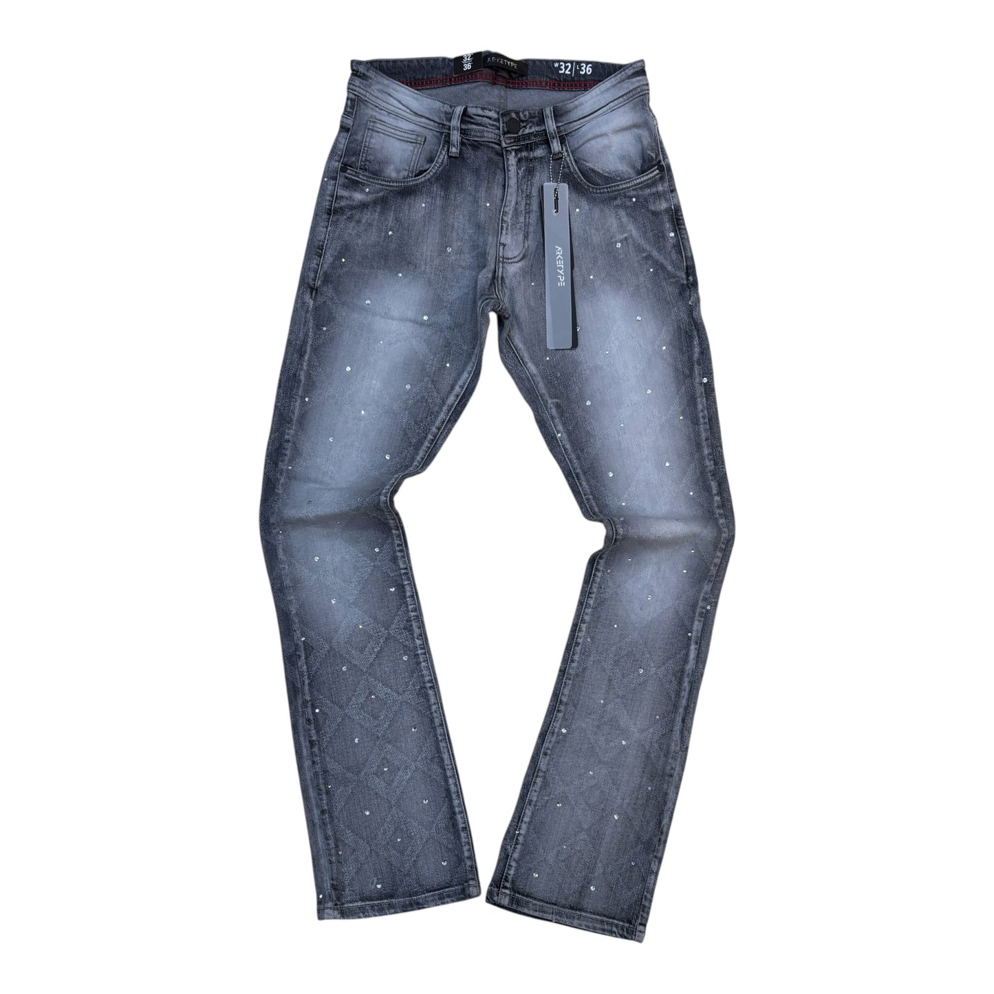 P571 - Diamond cut with Studs Stretchable Stacked Flared Jeans