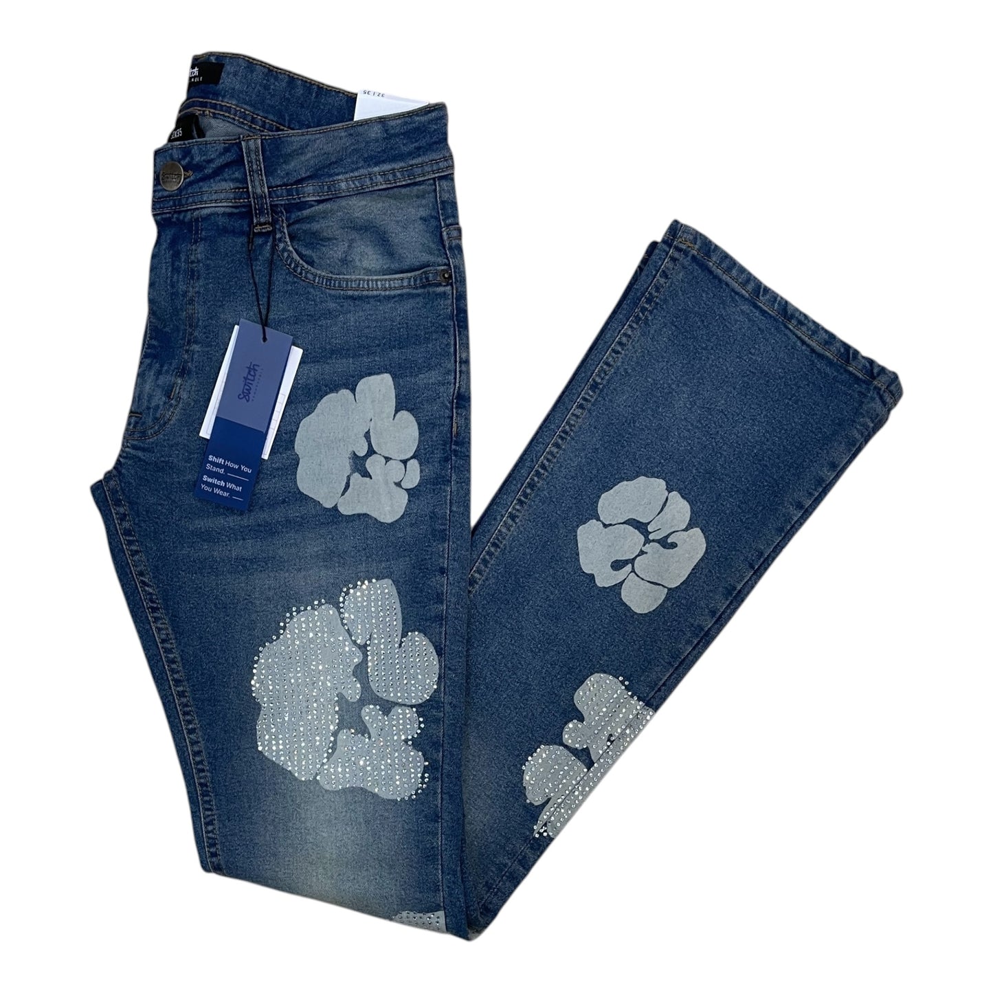 SM6613 - Popcorn Rhinestone Stretch Stacked Flared Jeans