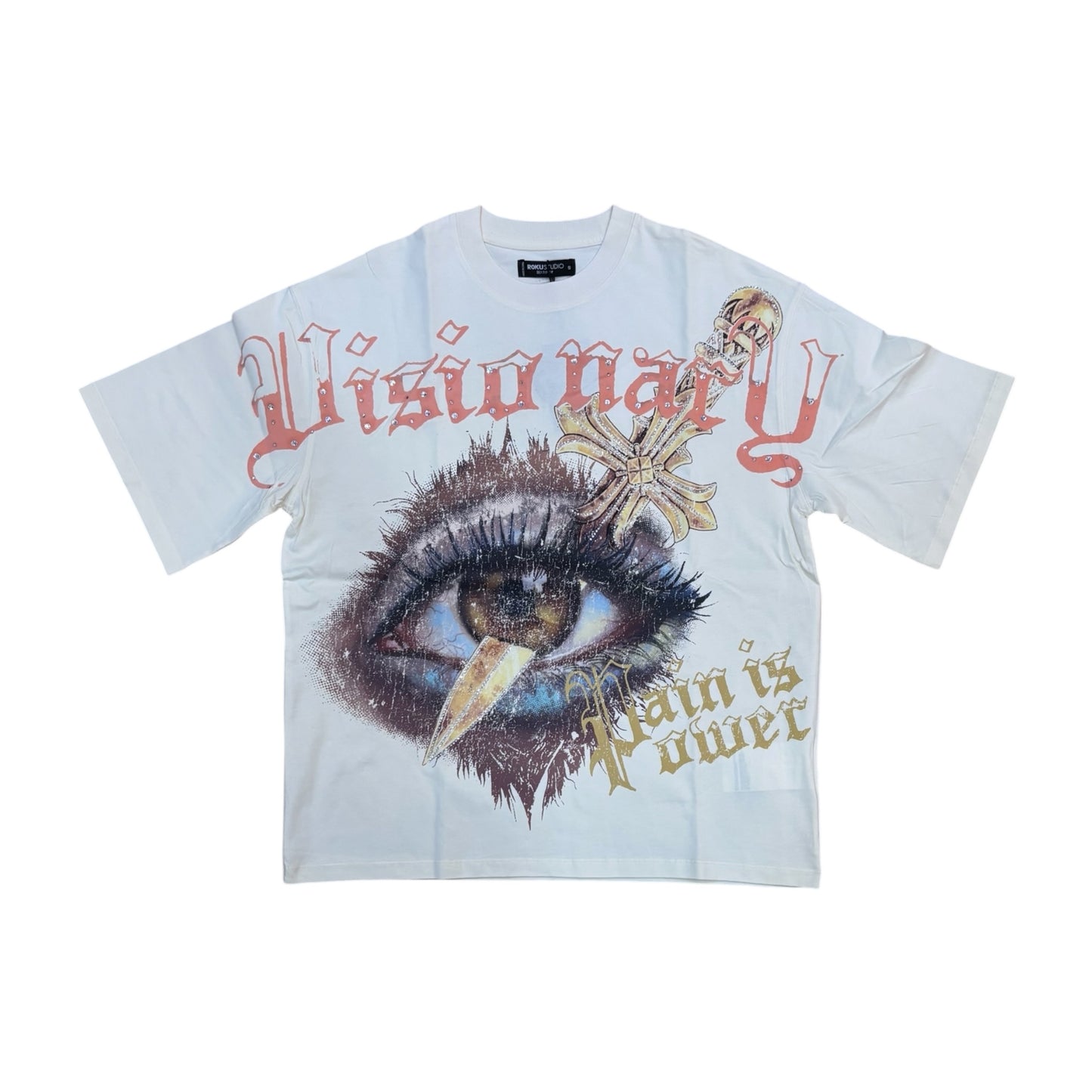WH-RK1482095 - Visionary with Rhinestones n Studs Boxy Graphic T-Shirt