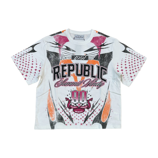WH-KT26S551 - Republic Premium Rhinestone Boxy Graphic T-Shirt