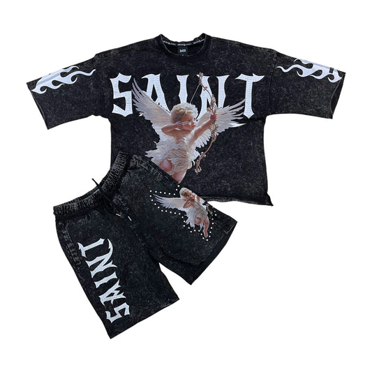 WH-SM6984 - Saint Rhinestones and Studs Cropped Shirt, Shorts SET