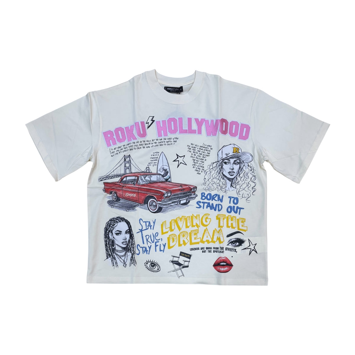 WH-RK1482120 - Living the Dream Faded with Rhinestones Boxy Graphic T-Shirt