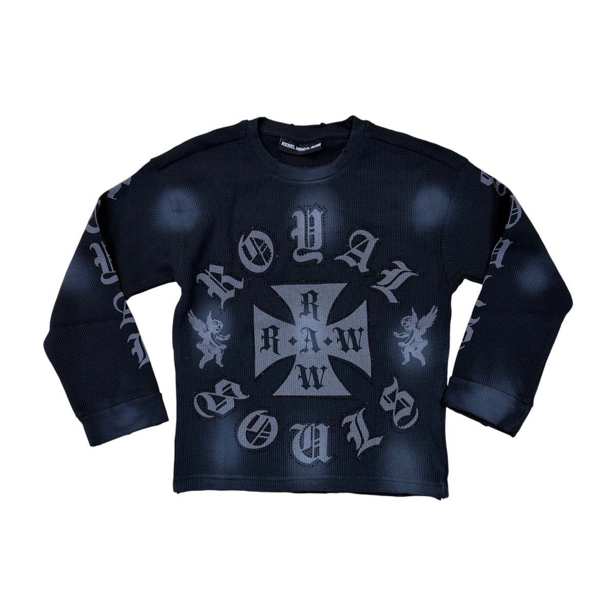WH-1563-211K - Boy's/Kid's Iron Cross with Rhinestones Graphic L/S Thermal