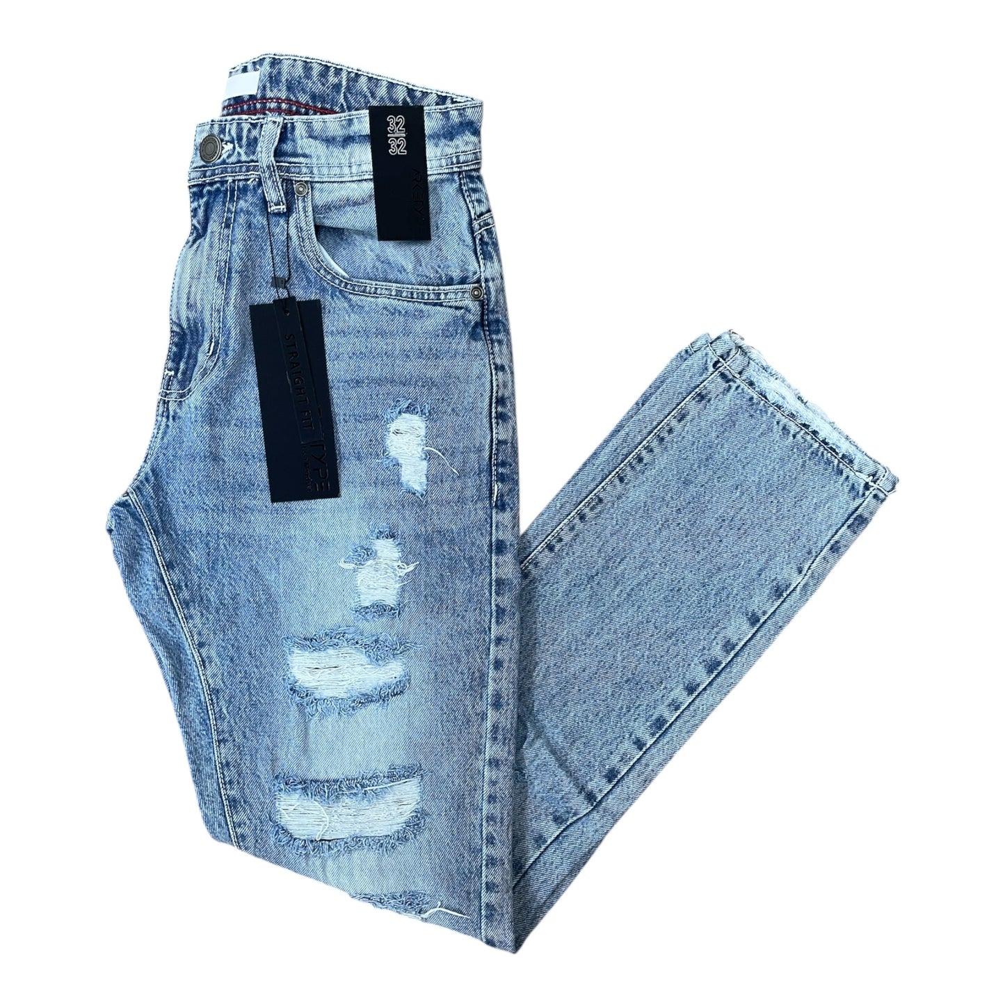 WH-P624 - Vintage Ripped Rigid Straight-Fit Non-Stretch Jeans