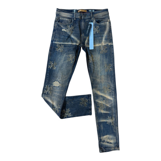 WH-P570 - Cross Rip n Repair Rhinestone Slim-Fit Stretch Jeans