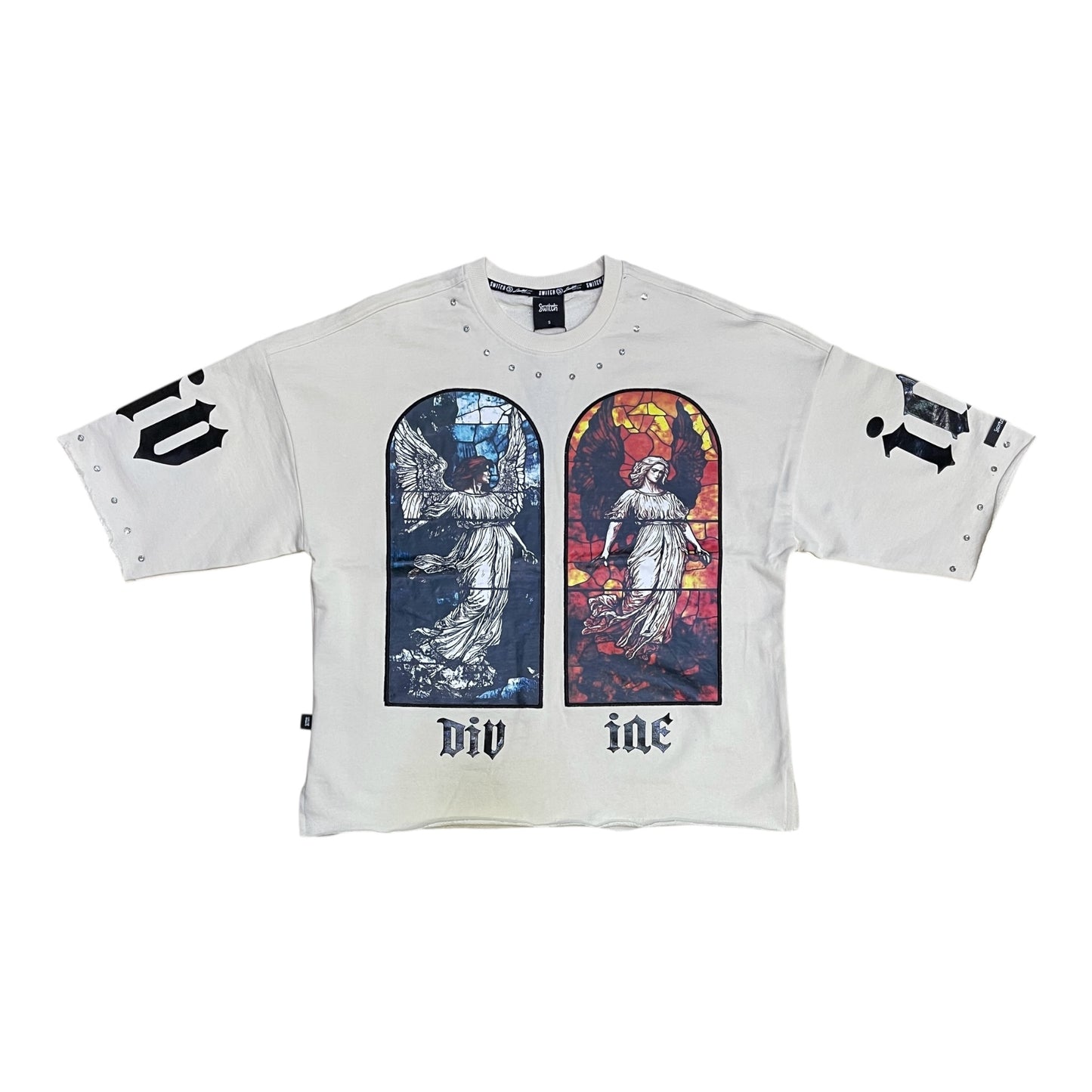 SM6156 - Divine "Where Prayers" with Studs Cropped Top Graphic T-Shirt