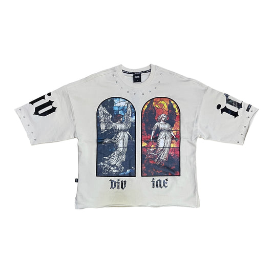 SM6156 - Divine "Where Prayers" with Studs Cropped Top Graphic T-Shirt