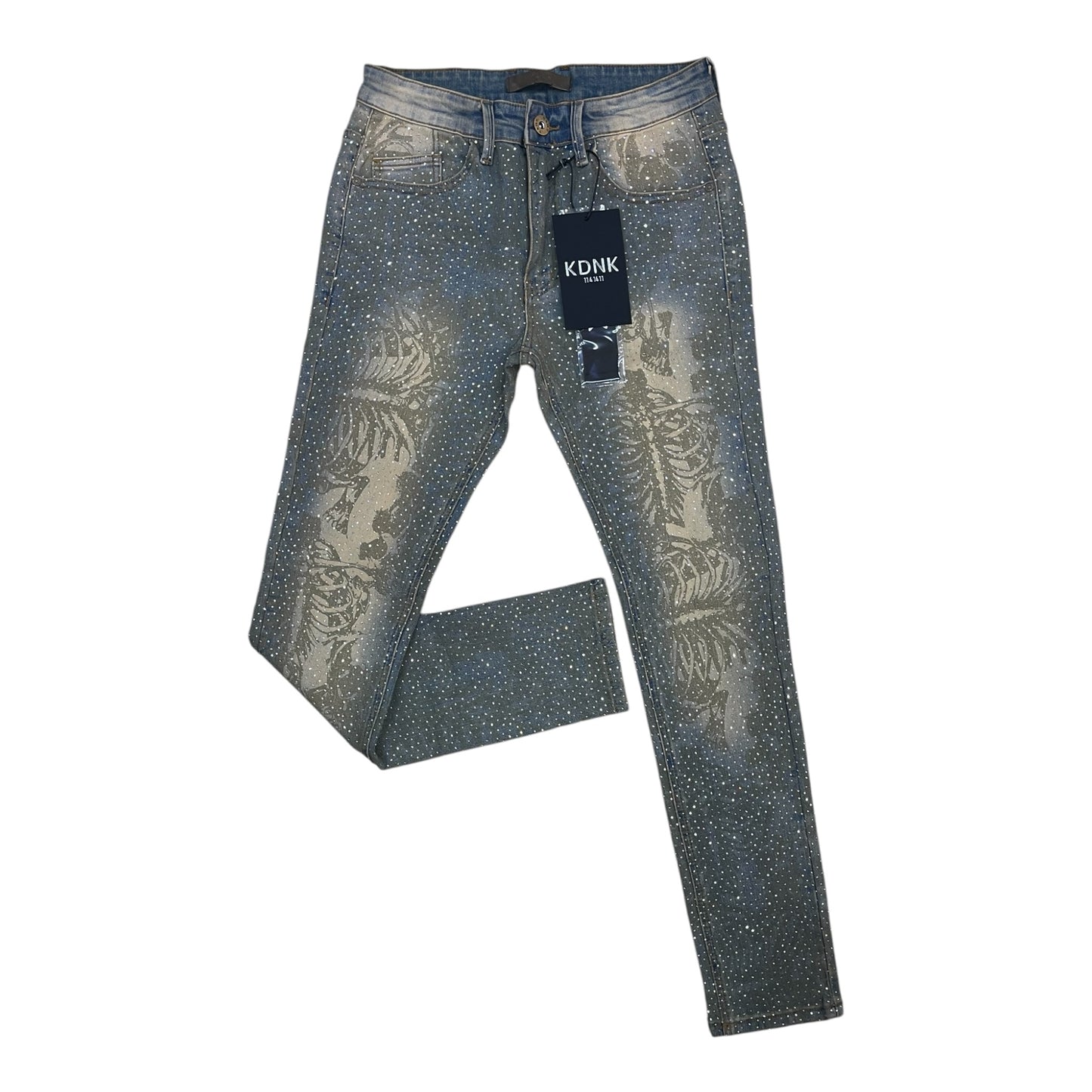 WH-KND4960 - Skeleton Rhinestone Skinny Fit Stretch Jeans