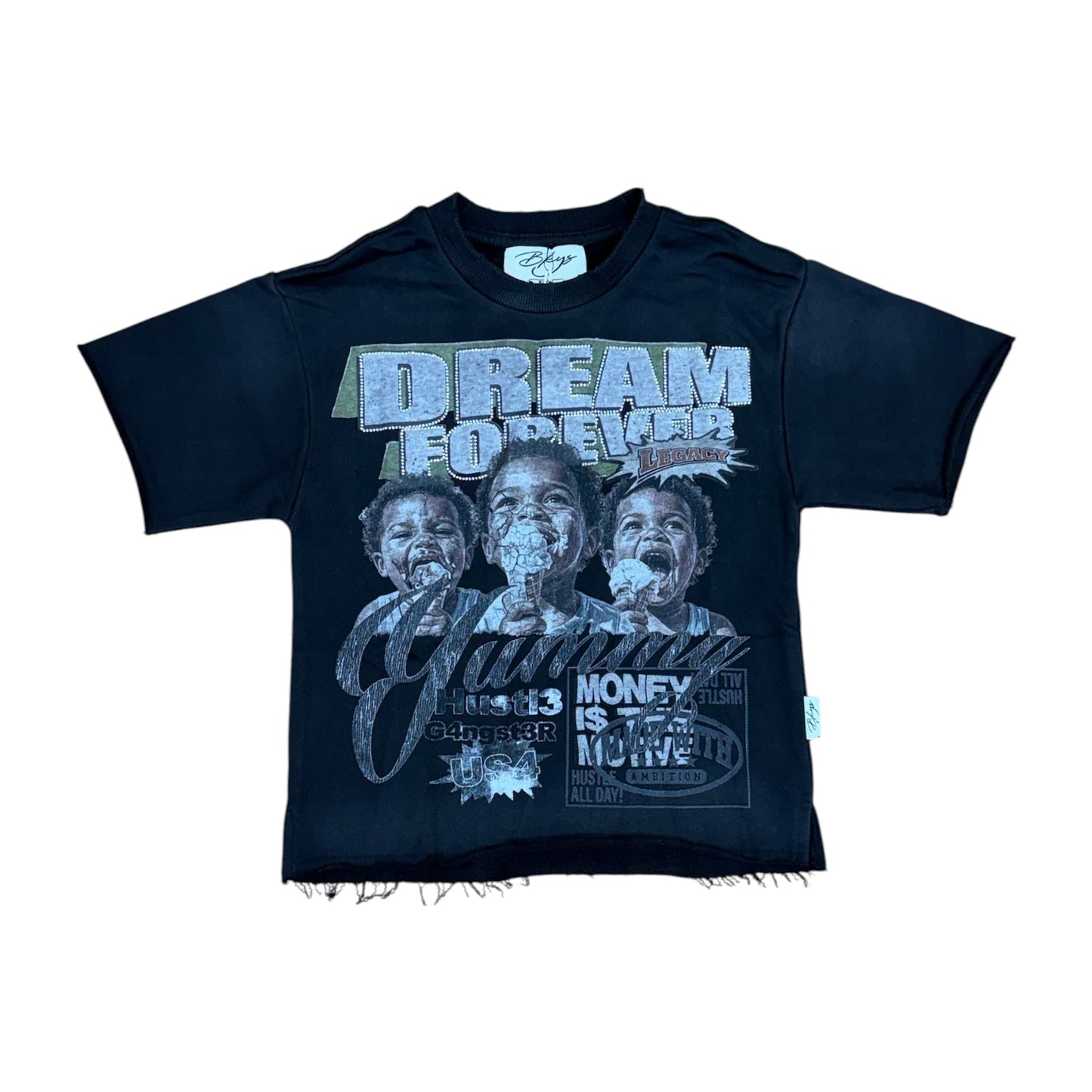 WH-T1635B - Boy's/Kid's Yummy Ice Cream with Rhinestones Crop T-Shirt