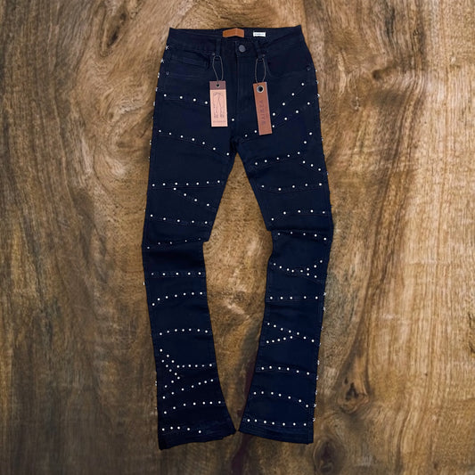 M8306D - All Over Studs with Stars Stacked Flare Jeans