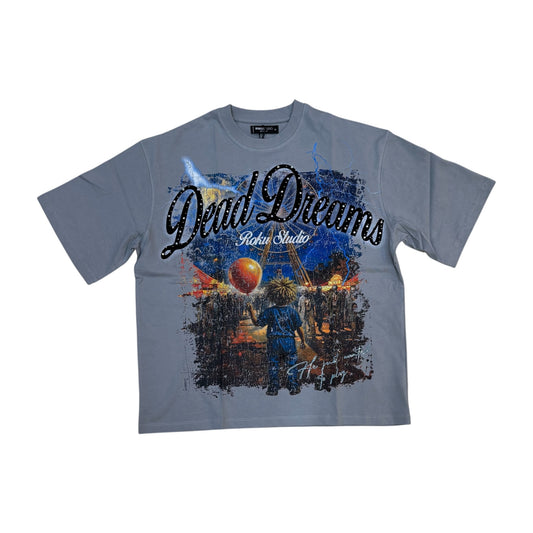 WH-RK1481973 - Dead Dreams with Rhinestone and Studs Boxy Graphic T-Shirt